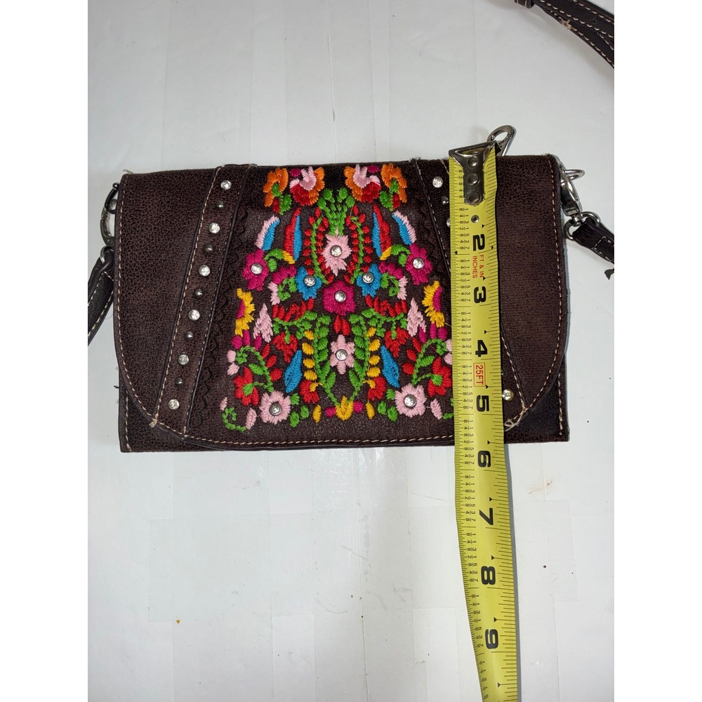 American Bling Montana West Brown Floral Embroidered Rhinestone Crossbody Purse - Picture 9 of 9